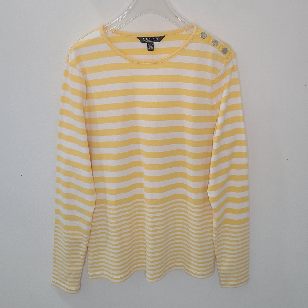 Lauren Ralph Lauren Riviera Stripe Snap-Trim Long Sleeve Slim Cotton Shirt XL - Picture 4 of 13